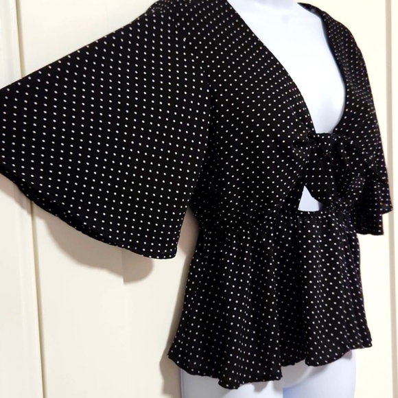 Polka Dot Tie Front Top - Picture 4 of 10